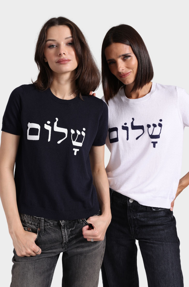 Cotton Cashmere Short Sleeve Shalom Embroidery Tee