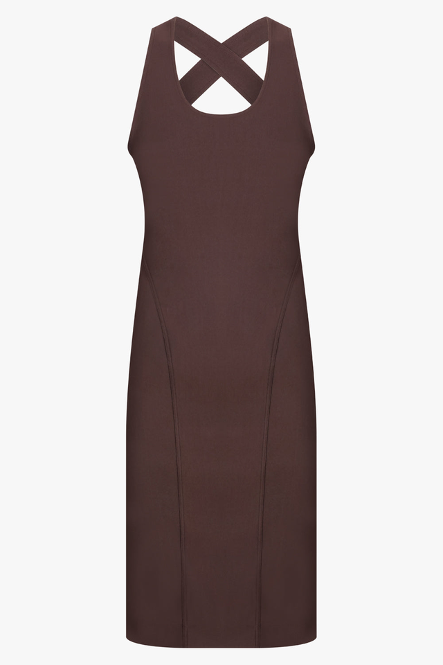 Cross Back S/Less Midi Dress | Brown