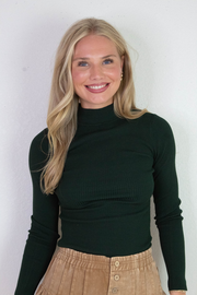 Bella High Neck Ribbed Bodysuit, Hunter Green