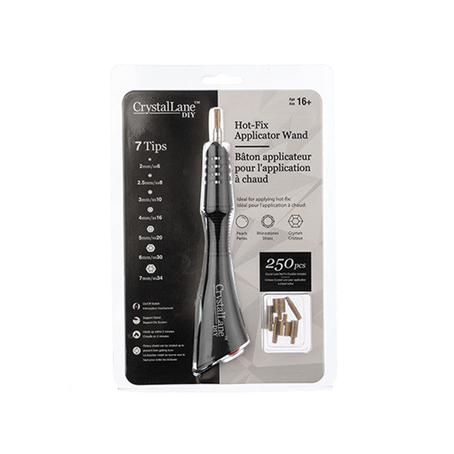 Crystal Lane 7-in-1 Hot Fix Crystal Rhinestone Applicator Wand Set with 250 Crystals