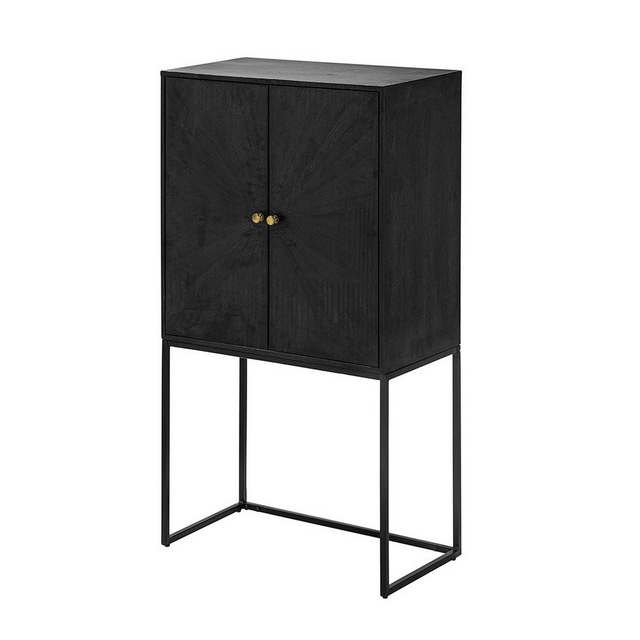 59 Inch Accent Cabinet, 2 Doors, Iron Stand, Acacia Wood, MDF, Black By Casagear Home