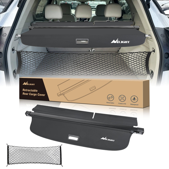 Trunk Cargo Cover for VW Volkswagen Tiguan 2018 2019 2020 2021 2022 2023 2024, Retractable Privacy Security Shield Shade Rear Trunk Cover, with Trunk Storage Net