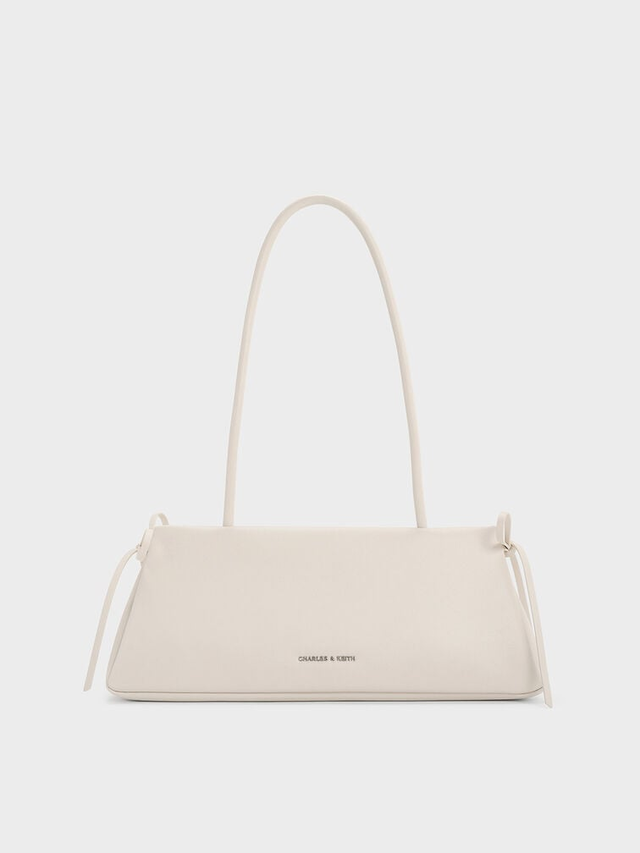 Meringue White Bow Elongated Trapeze Shoulder Bag | CHARLES & KEITH