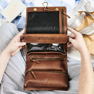 Leather Hanging Wash Bag With Secret Message