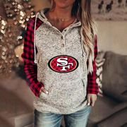 casual Plaid stitched print Hoodie