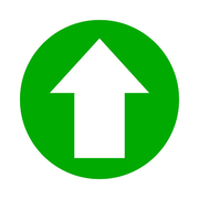 Pfeil zeigt weiß im Kreis grün für Symbol flach isoliert auf weiß,...