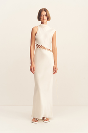 HUXLEY COWL LACE UP MAXI DRESS - VANILLA