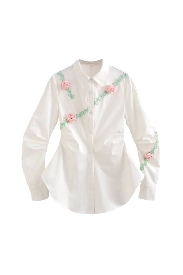'Layla' 3D Flower - Embellished Lace Waist Shirt
