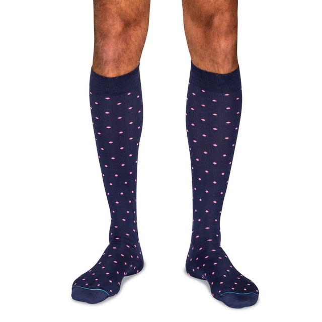 Pink Dots on Navy Cotton Over the Calf Dress Socks