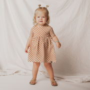 Essentials Short Sleeve Dress - 'Camel Check'