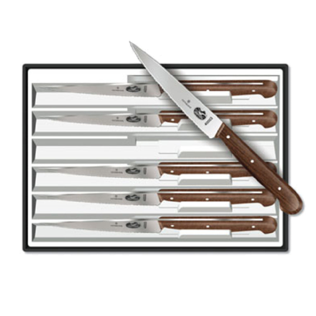 Victorinox 5.2030.12-X4 4 Inch Blade 4 Inch Handle Wood Steak Knife Set 6 Piece