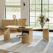 Modern Fluted L shaped  360 Rotating Wooden Office Desk