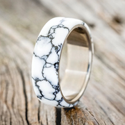 "HAVEN" - WHITE TURQUOISE TRUSTONE WEDDING BAND - TITANIUM - SIZE 8