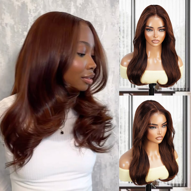 100% Human Hair Wear and Go Pre Cut Pre Plucked Glueless 9x6 Closure Wig Layered Straight #4 18"