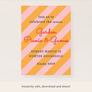 Orange/Pink Fun Stripe Download & Print Invitation