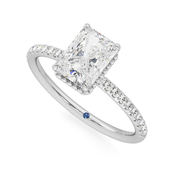 Radiant Cut Moissanite Engagement Ring with Hidden Halo and Anniversary Stone Accent