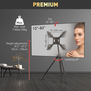 Barkan 13" - 83" Elegant Tripod Floor Stand TV Mount - Tilt & Height Adjustment