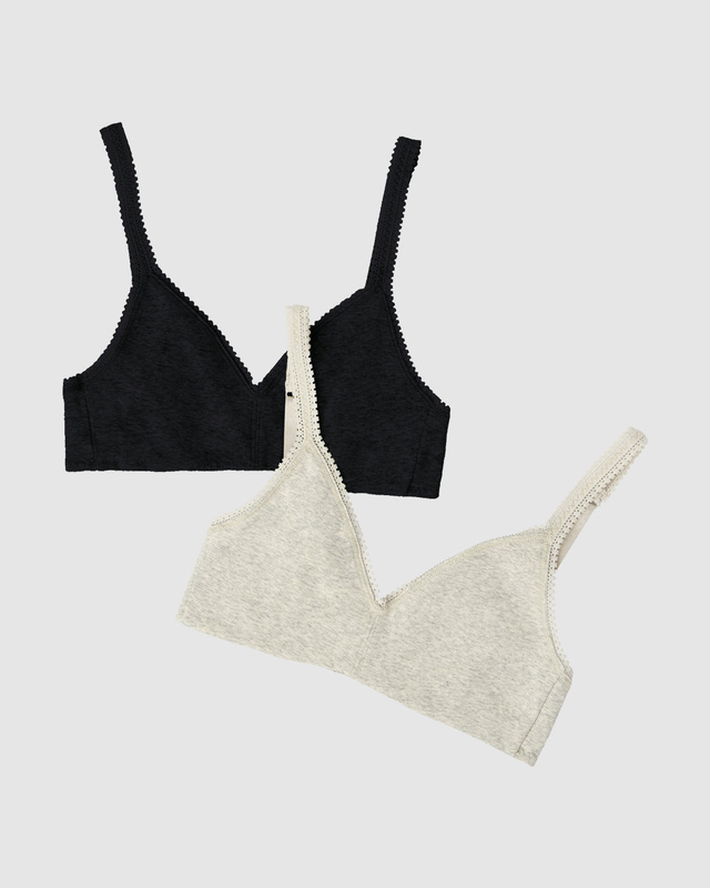 Cabana Cotton Bralette 2 Pack - Black Grey