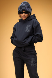 Monochromatic God Is Dope Corner Logo Hoodie (Black on Black)