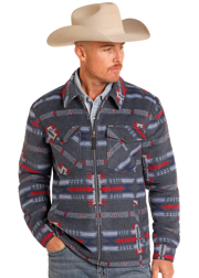 Blue Aztec Brushed Jacquard Zip Up Jacket