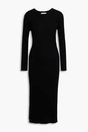 Samantha ribbed cashmere midi dress - black - One Size