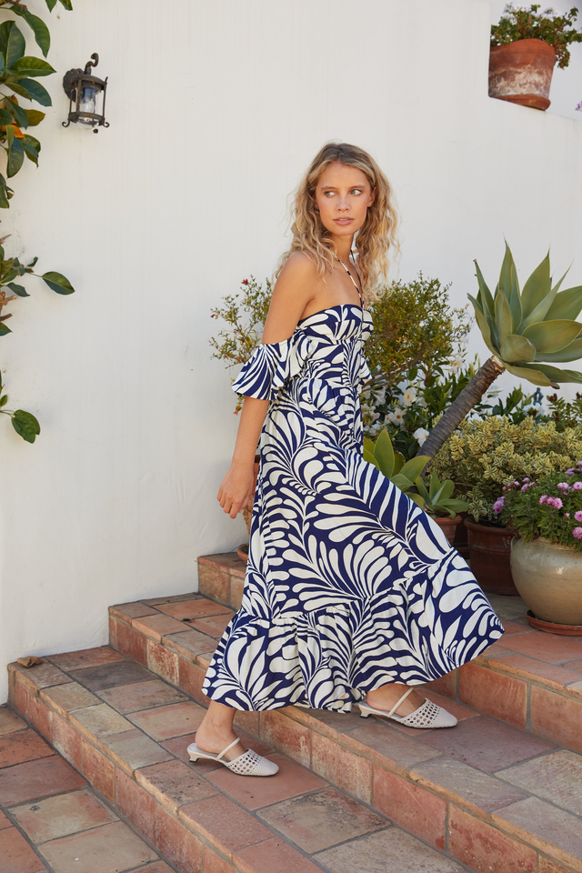 Ophelia Midi Dress - Navy White