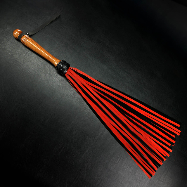 30" Calf Suede Leather Flogger with Designer Wood Handle By Kink