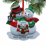Classic Snowman Family Personalized Ornament - 2, 3, 4, 5, 6 Family Members