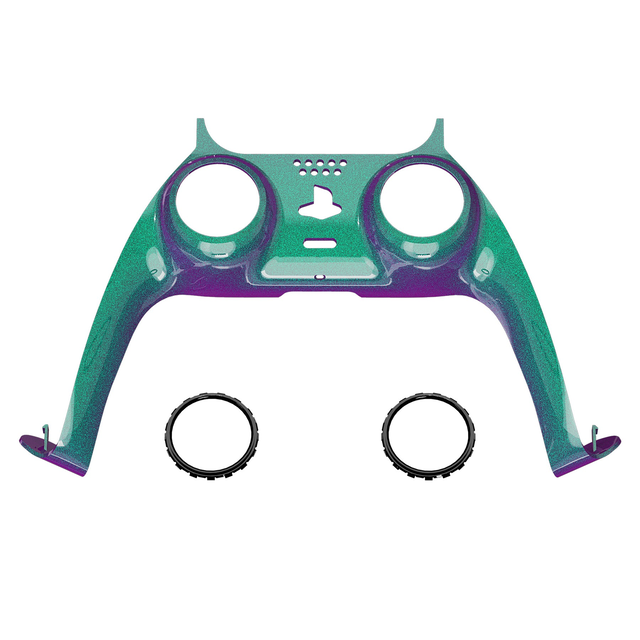 eXtremeRate Replacement Decorative Trim Shell with Accent Rings Compatible with PS5 Controller BDM-010/020/030/040/050 - Chameleon Green Purple