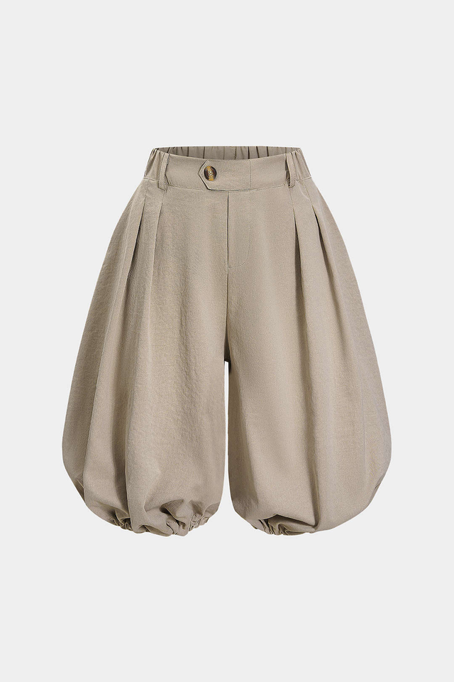 Solid Ruched Lantern Shorts