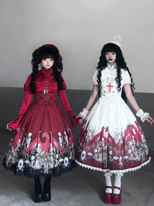 Nn Star - Dragon Bone Lily - Bone Printed Bust-Supporting Gothic Lolita JSK