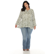 Women's Printed Peasant Blouse - Plus