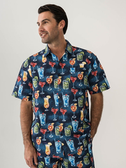 Pacifica Hawaiian Shirt Cocktail Print Navy