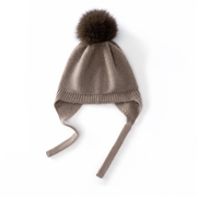 Kids Cashmere Earflap Hat with Pom Tie-String Cashmere Beanie