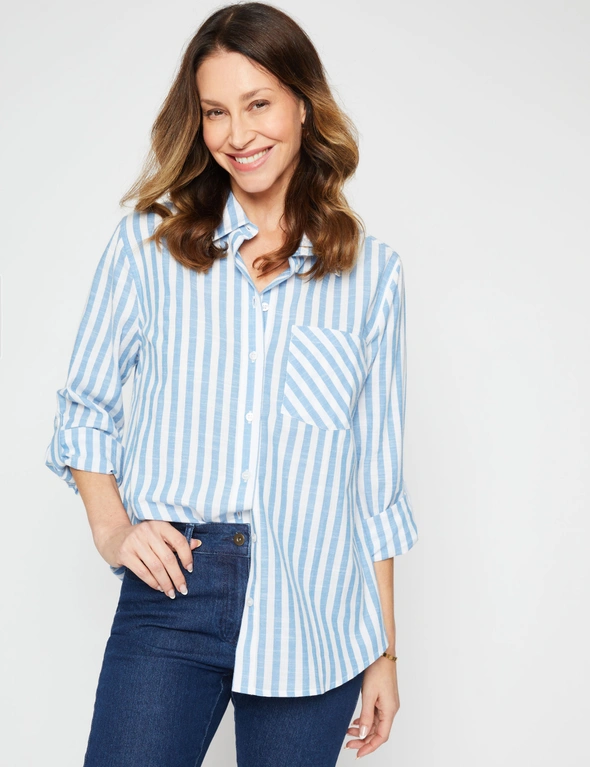 Millers Long Sleeve Roll To 3/4 Stripe Shirt