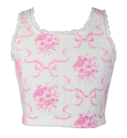 Flowers By Zoe Lounge-  Pink Toile Lace Trimmed Tank