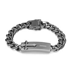 Personalized Cross ID Bracelet for Men in Gunmetal
