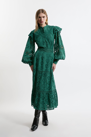 Tall Eyelet Woven Midi Skirt With Guipure Trim | Karen Millen