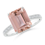 Emerald-Cut Morganite Cocktail Ring with Diamond Accents | Angara