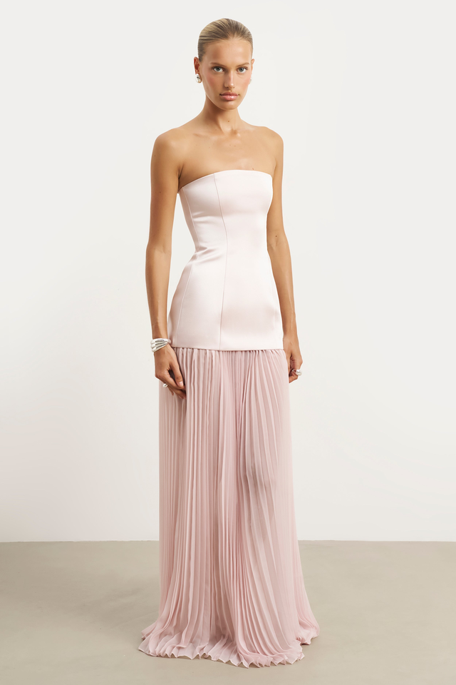 Satin Structured Bodice Gown - Blush
