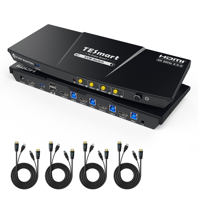4 Port KVM Switch Kit HDMI 4K60Hz with USB 3.0 Docking Station, 4 PCs 1 Monitor