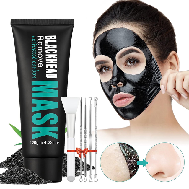 Mooyam Blackhead Remover Mask Kit, Charcoal Peel-off Facial Mask with Brush and Pimple Extractors, Deep Cleansing for Face Nose Blackhead Pores, For All Skin Types 4.23 fl oz