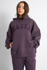 Kaiia Borg Slogan Oversized Hoodie Deep Purple
