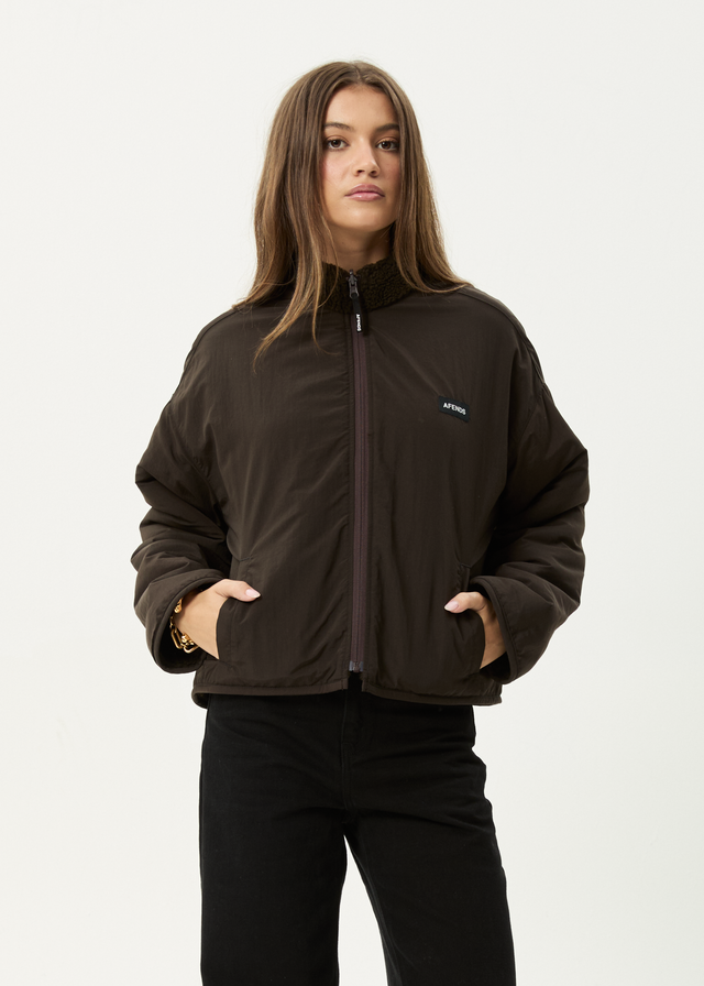 AFENDS Womens Berlin - Reversible Polar Fleece Jacket - Coffee