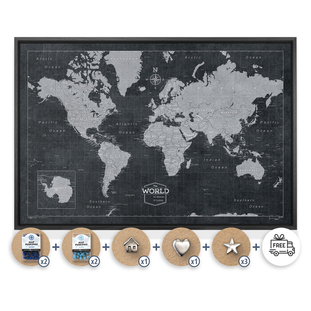 Push Pin World Map Gift Bundle