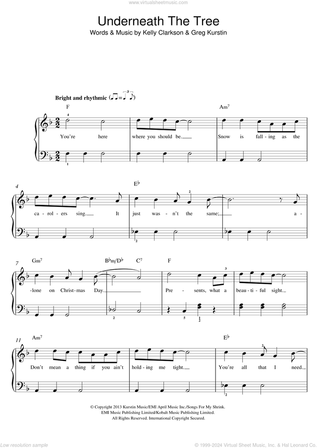 Underneath The Tree, (easy) sheet music for piano solo (PDF)