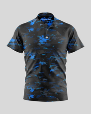 Blue Camo Henley Polo