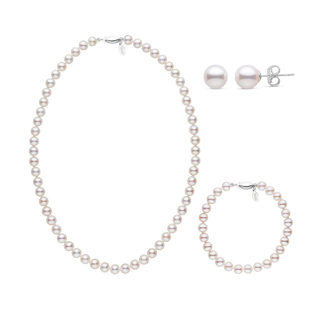 3-Piece Set of 6.5-7.0 mm White Freshadama Freshwater Pearls