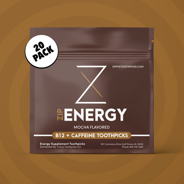 20 Count Mocha ZipEnergy® B12 + 30mg Caffeine Toothpicks