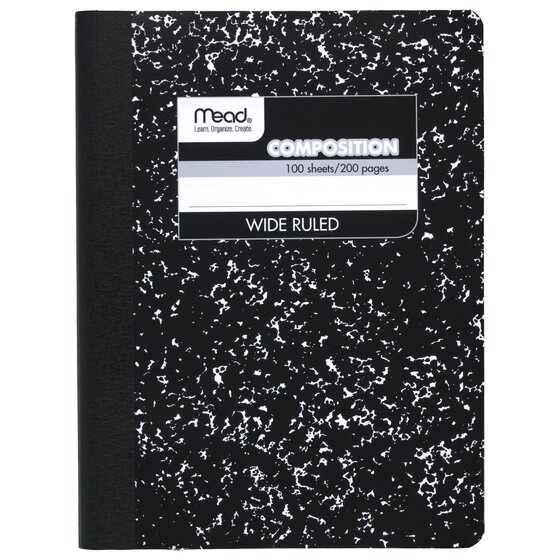 Mead Black Marble Composition Books, Wide Ruled